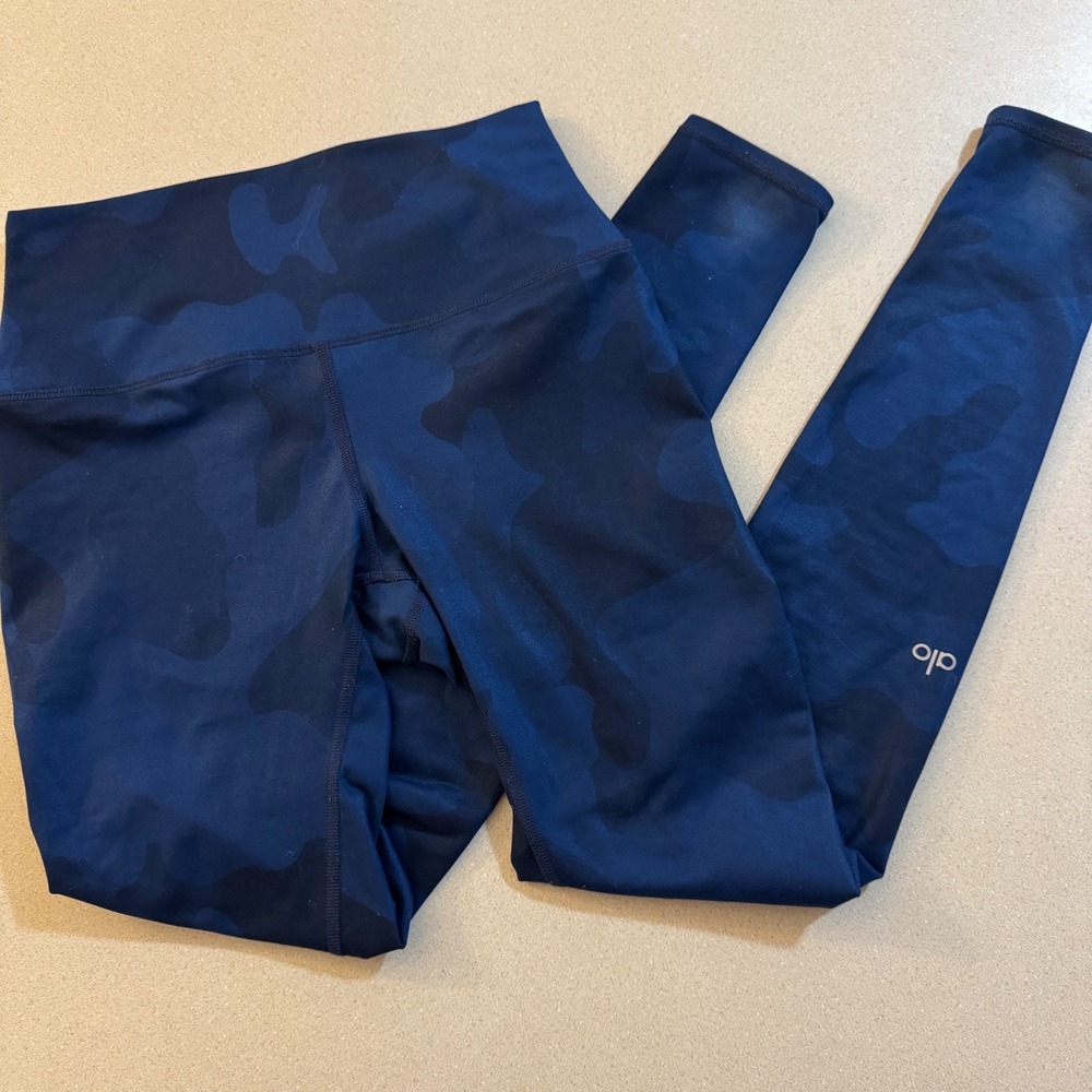 Alo Yoga High Waist Vapor Camo Leggings Navy Blue Camouflage Activewear Small